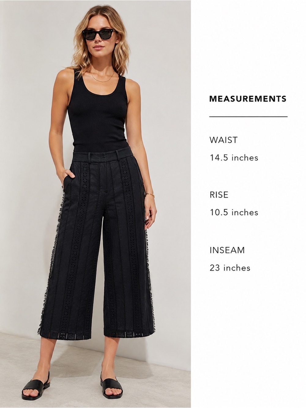 Veronica Beard Eyelet Wide-Leg Cropped Pants| Size 2
